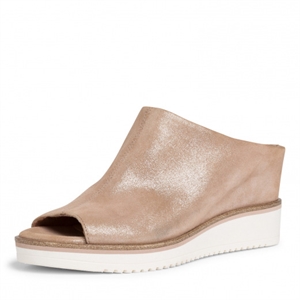 Tamaris Peep-Toe Mule Sandals Metallic Pearl Shimmer - Rose