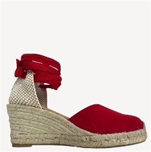 Red Suede Leather Espadrille Wedges Paseart