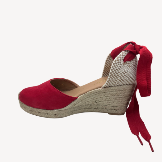 Red Suede Leather Espadrille Wedges Paseart - Footsie 101 Ltd