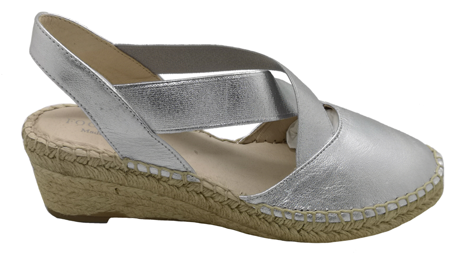 Silver Espadrilles Wedge Heel Closed-Toe Women's Shoes - Footsie CS19 ...