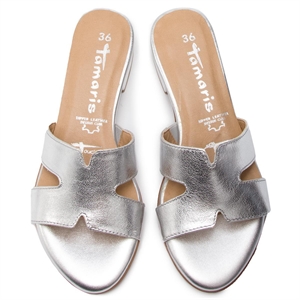 Tamaris Classic Leather Mule Sandals - Silver